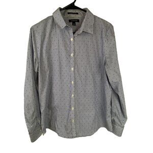 Lands End Women’s Size 12 Blue Striped Polka Dot No Iron Supima Button Up Shirt